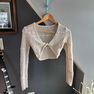 American Eagle Cream Knit Cropped Sweater